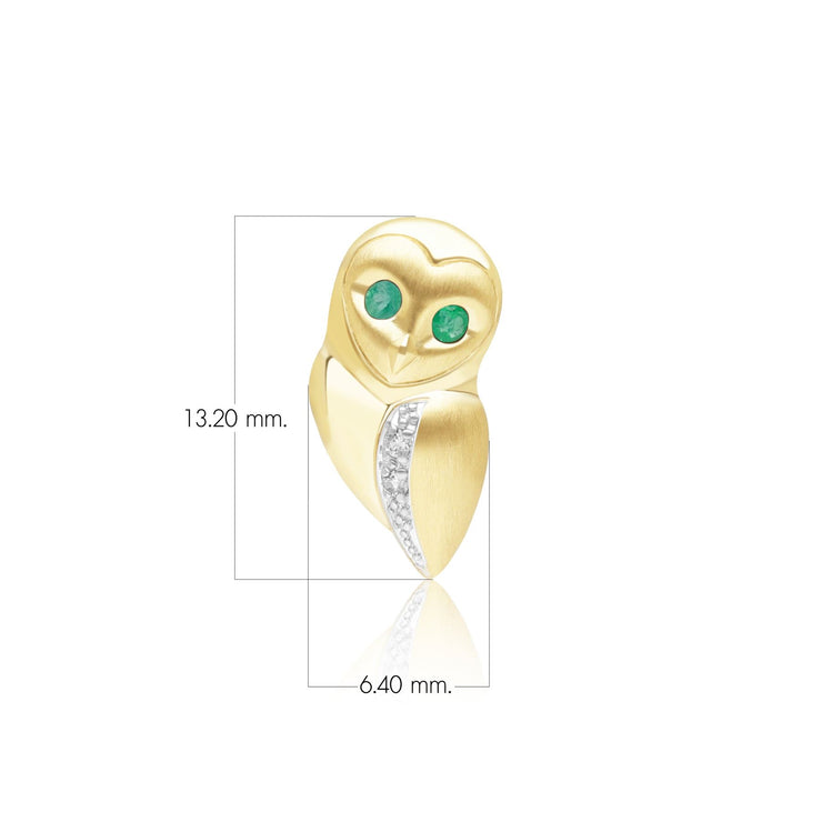 Broche Pin Gardenia Chouette en Or Jaune 9ct avec Emeraude et Saphir Blanc