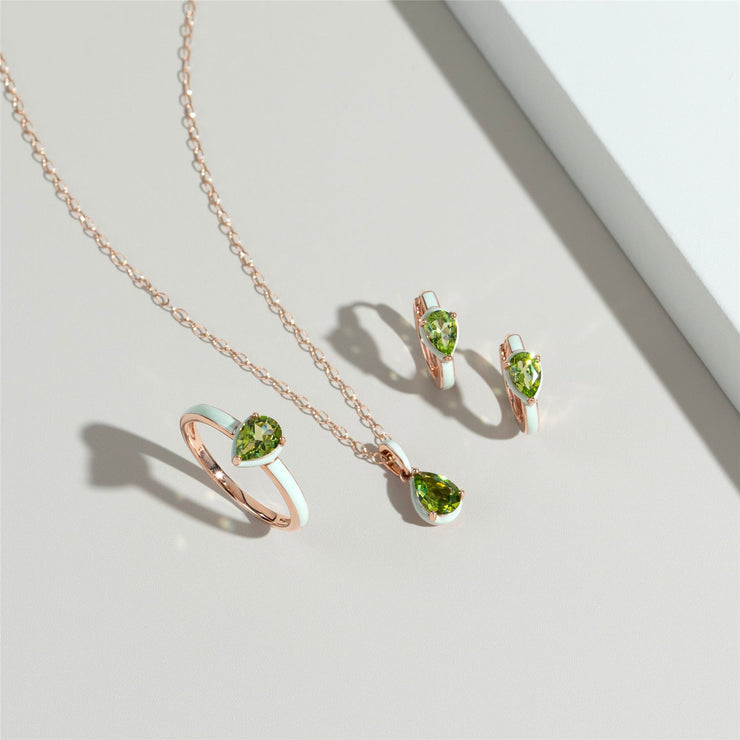 Pendentif Siberian Waltz En Émail Vert Et Péridot Poire En Or Vermeil Rose