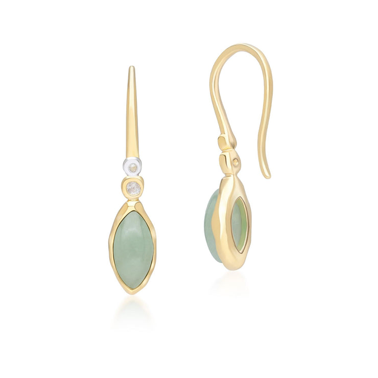 Boucles d'Oreilles Pendantes Irrégulier en Argent Sterling Doré à l'Or Fin avec Jade Verte Teinte Marquise et Topaze