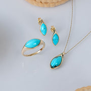Collier pendentif classique en or jaune 9 carats avec turquoise marquise