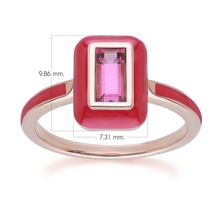 Bague Siberian Waltz en émail rose et rhodolite baguette en argent sterling doré à l'or fin rose