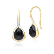 Boucles d'Oreilles Pendantes Irrégulier en Argent Sterling Doré à l'Or Fin avec Onyx Noire et Topaze