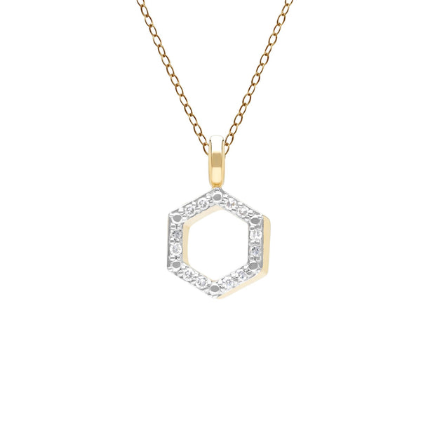 Pendentif Geometric Hex en or jaune 9ct avec diamant