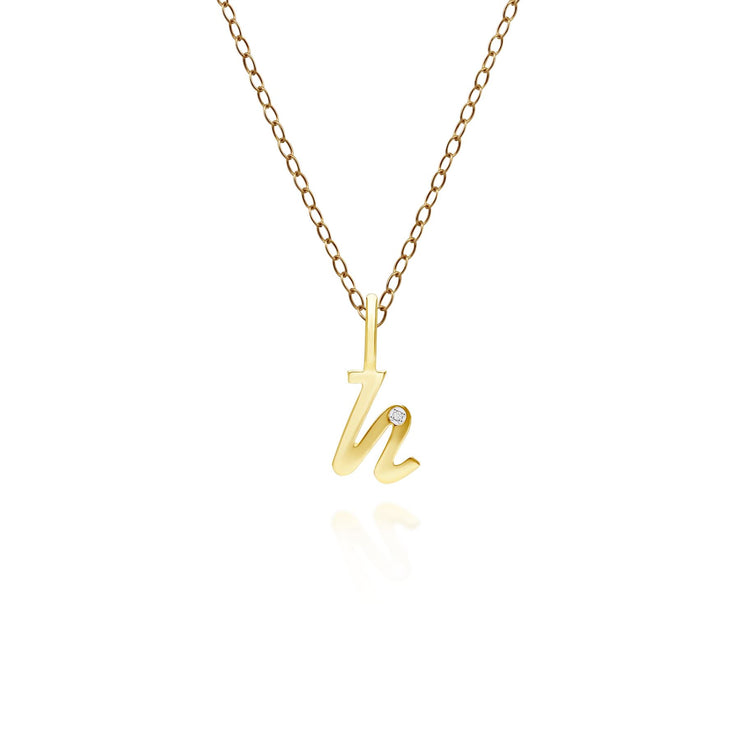 Pendentif Alphabet Lettre H en Or Jaune 9ct avec Diamant