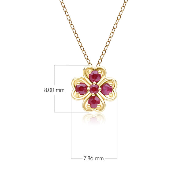 Pendentif Trèfle Gardenia en Or Jaune 9ct avec Rubis Rond