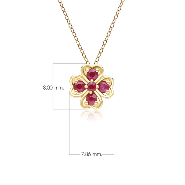 Pendentif Trèfle Gardenia en Or Jaune 9ct avec Rubis Rond