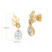 Boucles d'Oreilles Pendantes O Leaf en Or Jaune 9ct avec Topaze Bleu et Tsavorite