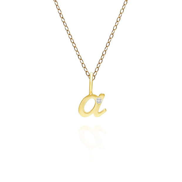 Pendentif Alphabet Lettre A en Or Jaune 9ct avec Diamant