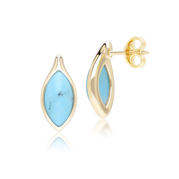 Boucles d'oreilles Clou Classique en or jaune 9 carats avec turquoise marquise