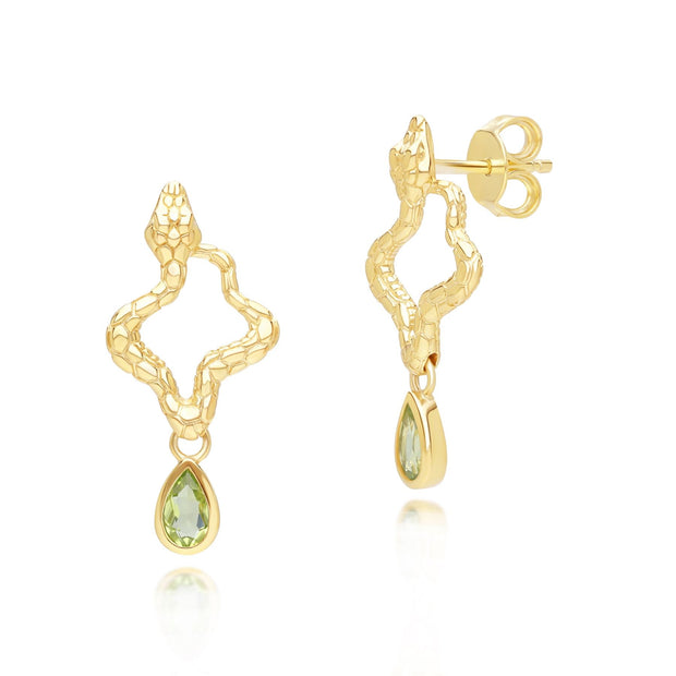 Boucles d'Oreilles Pendantes ECFEW™ Creator Serpent en Argent 925 Doré à l'Or Fin avec Péridot