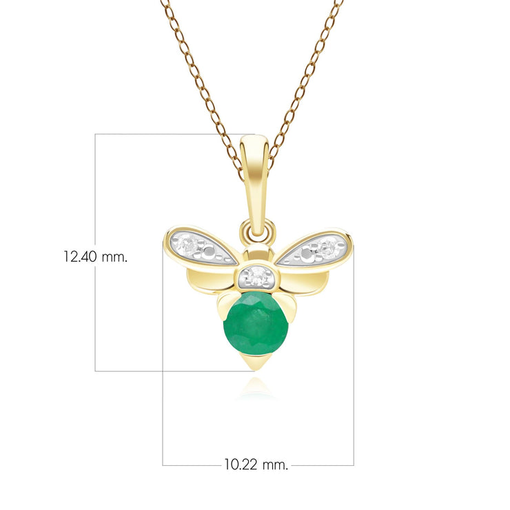 Collier Abeille Style Honeycomb en Or Jaune 9ct avec Emerald et Diamant