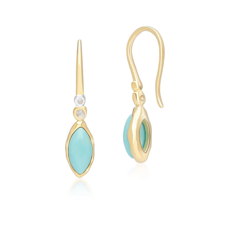 Boucles d'Oreilles Pendantes Irrégulier en Argent Sterling Doré à l'Or Fin avec Turquoise Marquise et Topaze