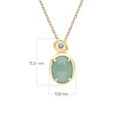 Pendentif Irrégulier en Argent Sterling Doré à l'Or Fin avec Jade Verte Teinte Ovale et Topaze