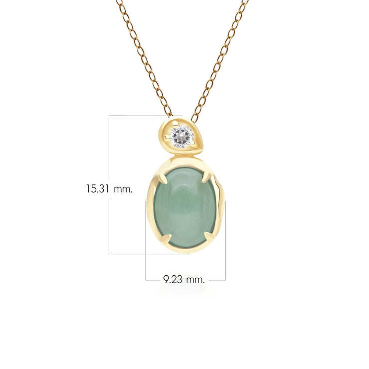 Pendentif Irrégulier en Argent Sterling Doré à l'Or Fin avec Jade Verte Teinte Ovale et Topaze