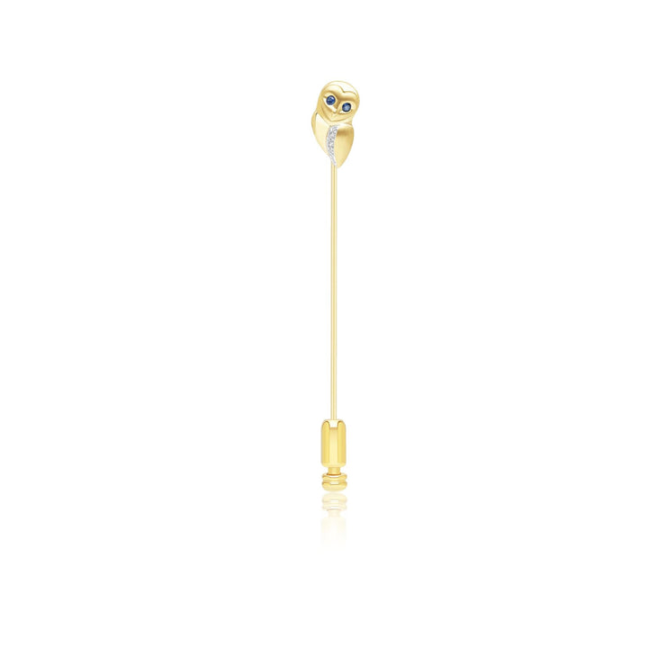 Broche Gardenia Chouette en Or Jaune 9ct avec Saphir Blanc et Ble
