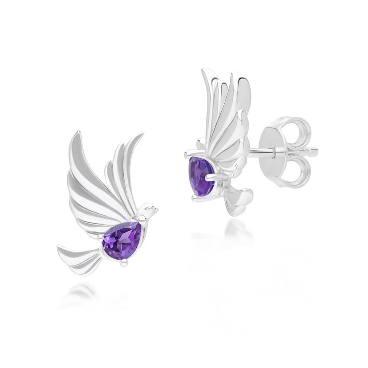 Boucles d'Oreilles Clou ECFEW™ Creator Colombe en Argent 925 Doré à l'Or Fin avec Améthyste