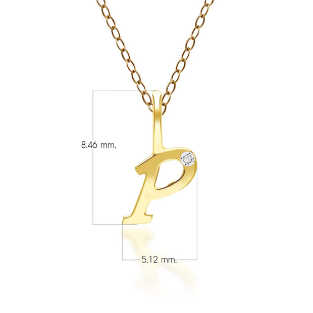 Pendentif Alphabet Lettre P en Or Jaune 9ct avec Diamant