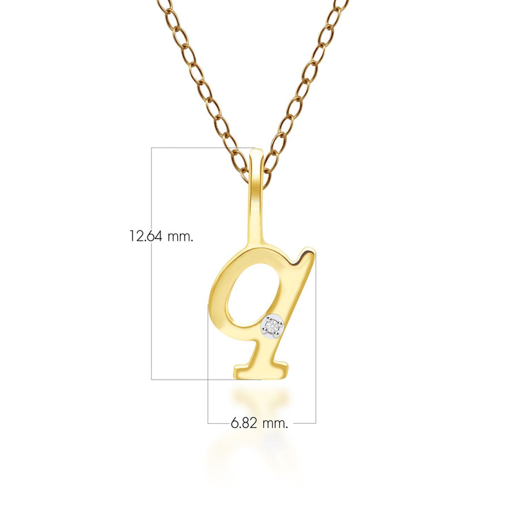 Pendentif Alphabet Lettre Q en Or Jaune 9ct avec Diamant