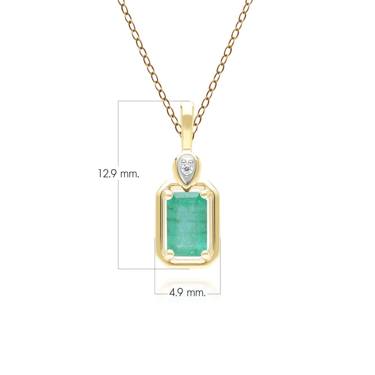 Collier Pendentif Classique en Or Jaune 9ct avec Emeraude Baguette et Diamants