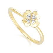 Bague Trèfle Gardenia en Or Jaune 9ct avec Diamant Rond