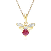 Collier Abeille Style Honeycomb en Or Jaune 9ct avec Rubis et Diamant