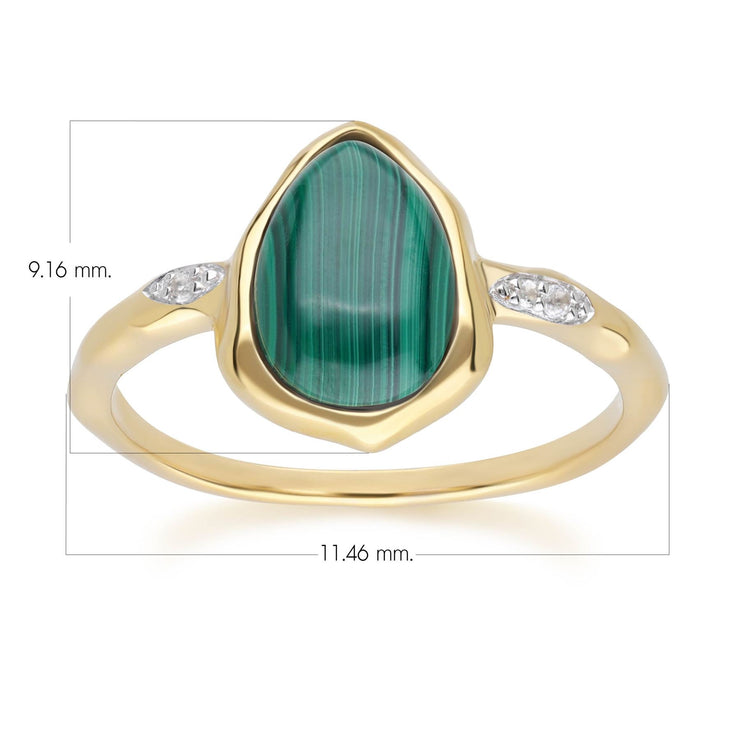 Bague Irrégulier en Argent Sterling Doré à l'Or Fin avec Malachite et Topaze