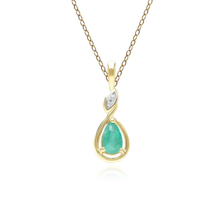 Collier Pendentif Classique en Or Jaune 9ct avec Emeraude Poire et Diamants