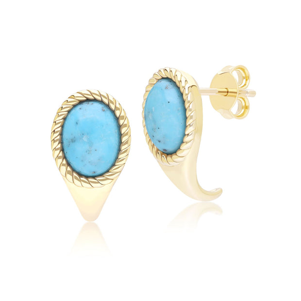 Boucles d'oreilles pendantes ovales Classique en or jaune 9 carats avec turquoise