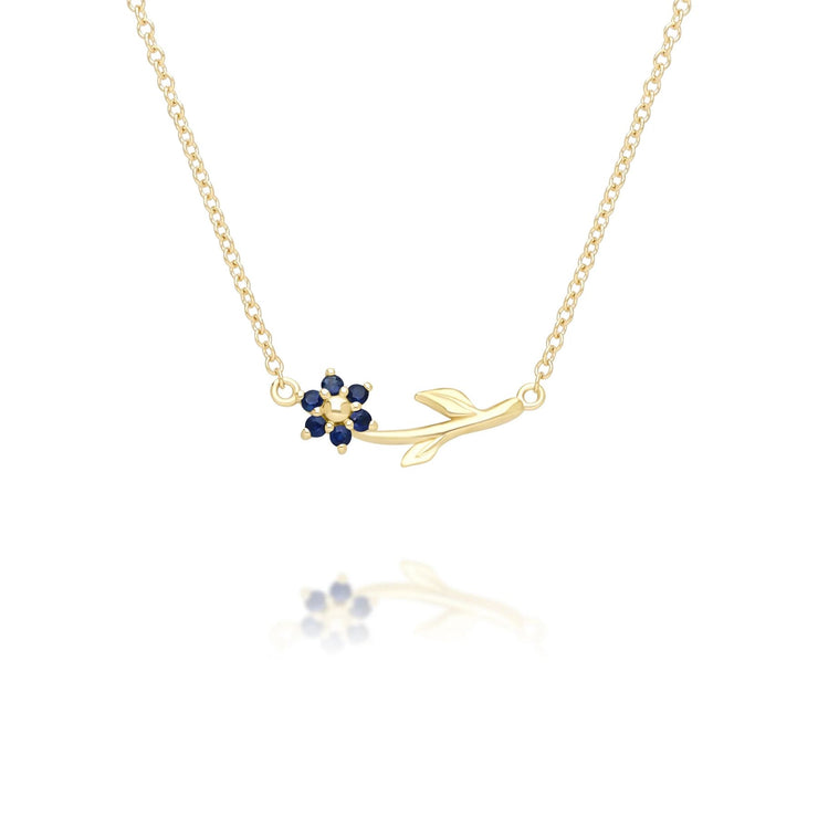 Collier Floral Vigne avec Saphir en Or Jaune 9ct
