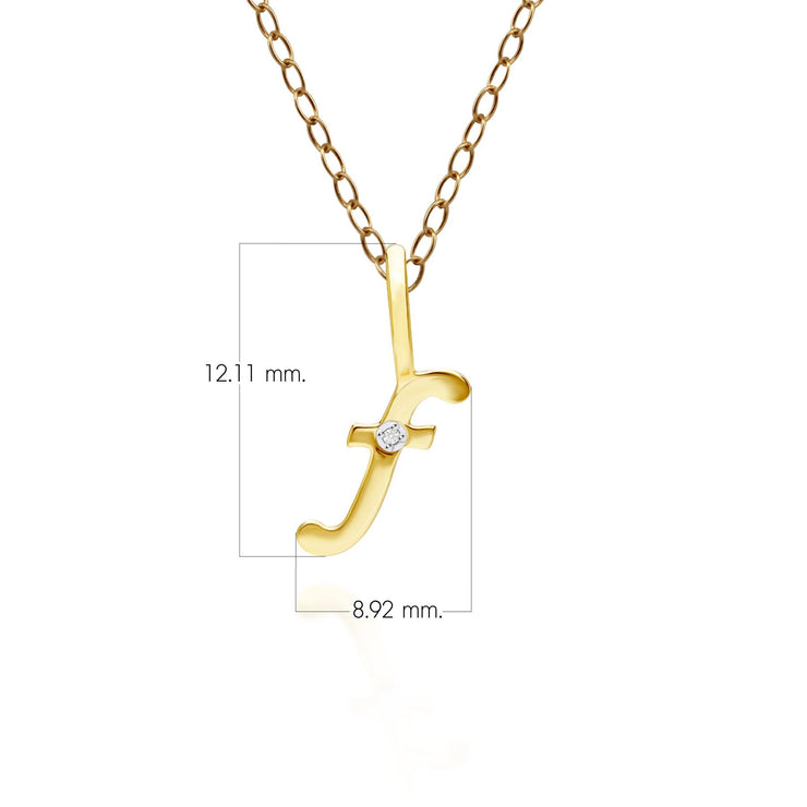 Pendentif Alphabet Lettre F en Or Jaune 9ct avec Diamant