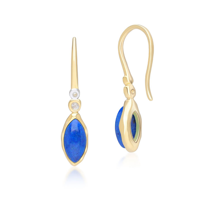 Boucles d'Oreilles Pendantes Irrégulier en Argent Sterling Doré à l'Or Fin avec Lapis Lazuli Marquise et Topaze