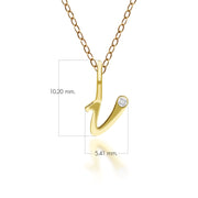 Pendentif Alphabet Lettre V en Or Jaune 9ct avec Diamant