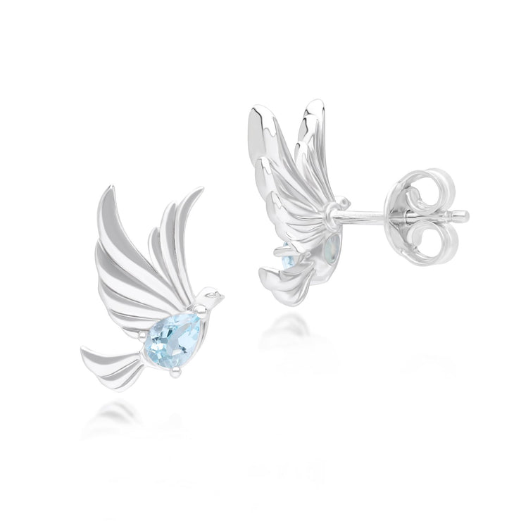 Boucles d'Oreilles Clou ECFEW™ Creator Colombe en Argent 925 Doré à l'Or Fin avec Topaz Bleue