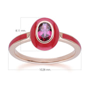 Bague Siberian Waltz en émail rose et rhodolite ovale en argent sterling doré à l'or fin rose