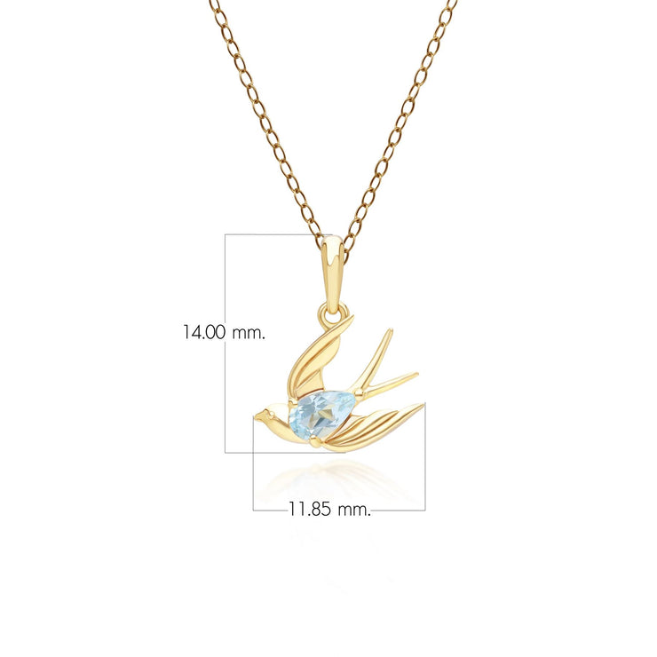 Collier ECFEW™ Creator Colibri en Argent 925 Doré à l'Or Fin avec Topaz Bleue