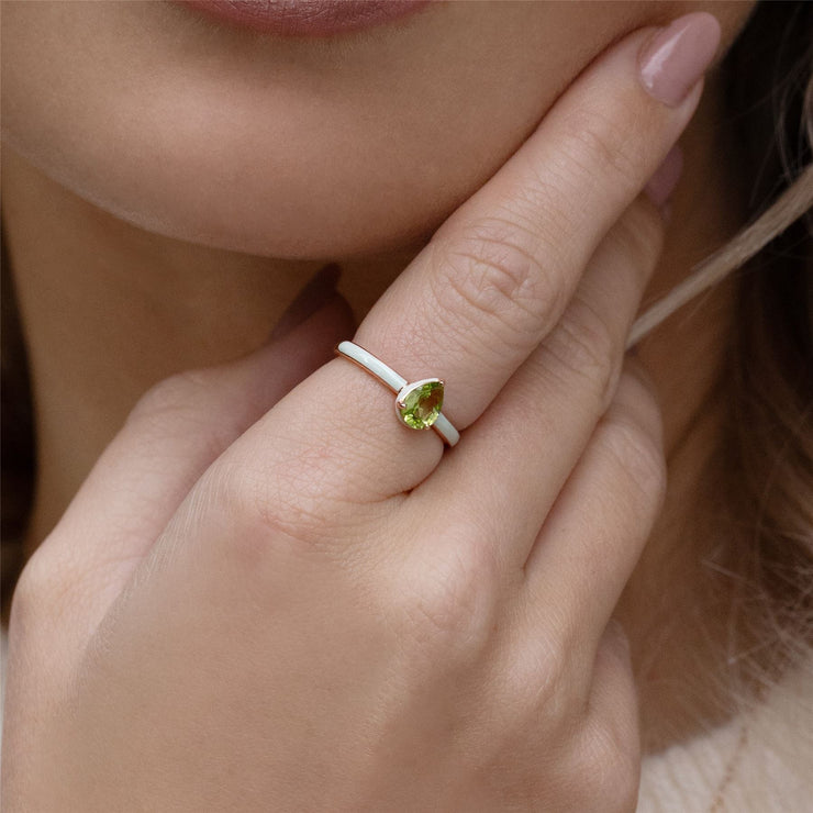Bague Siberian Waltz En Émail Vert Et Péridot Poire En Or Vermeil Rose