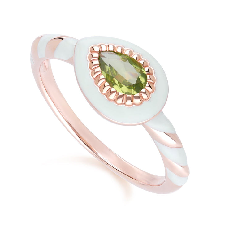 Bague Siberian Waltz en Argent Sterling Doré à l'Or Rose Fin avec Email Vert et Péridot