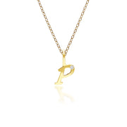 Pendentif Alphabet Lettre P en Or Jaune 9ct avec Diamant