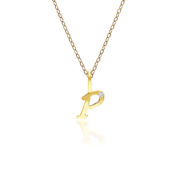 Pendentif Alphabet Lettre P en Or Jaune 9ct avec Diamant