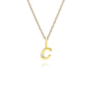 Pendentif Alphabet Lettre C en Or Jaune 9ct avec Diamant