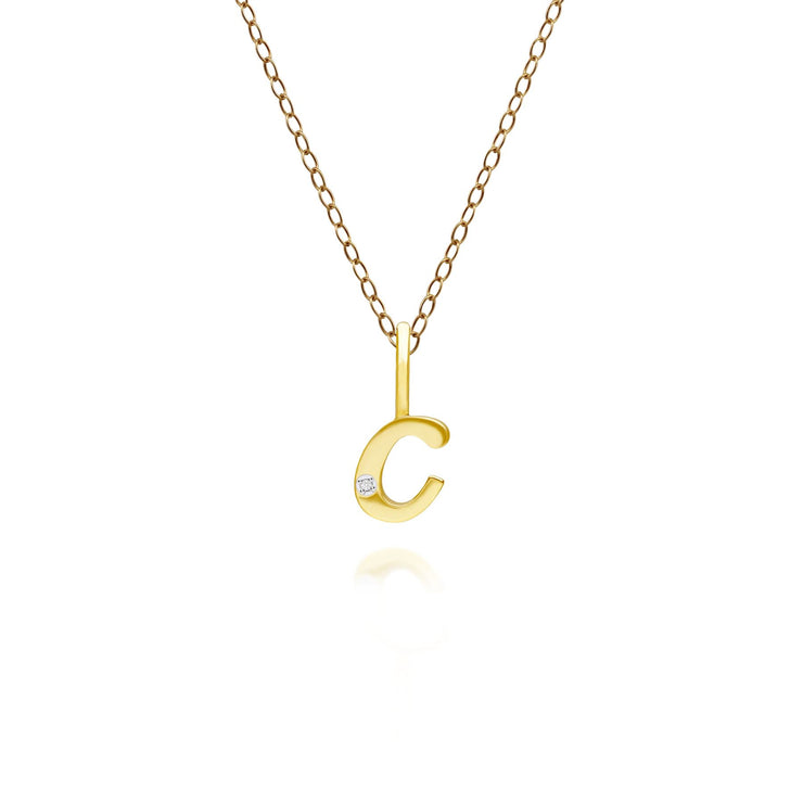 Pendentif Alphabet Lettre C en Or Jaune 9ct avec Diamant