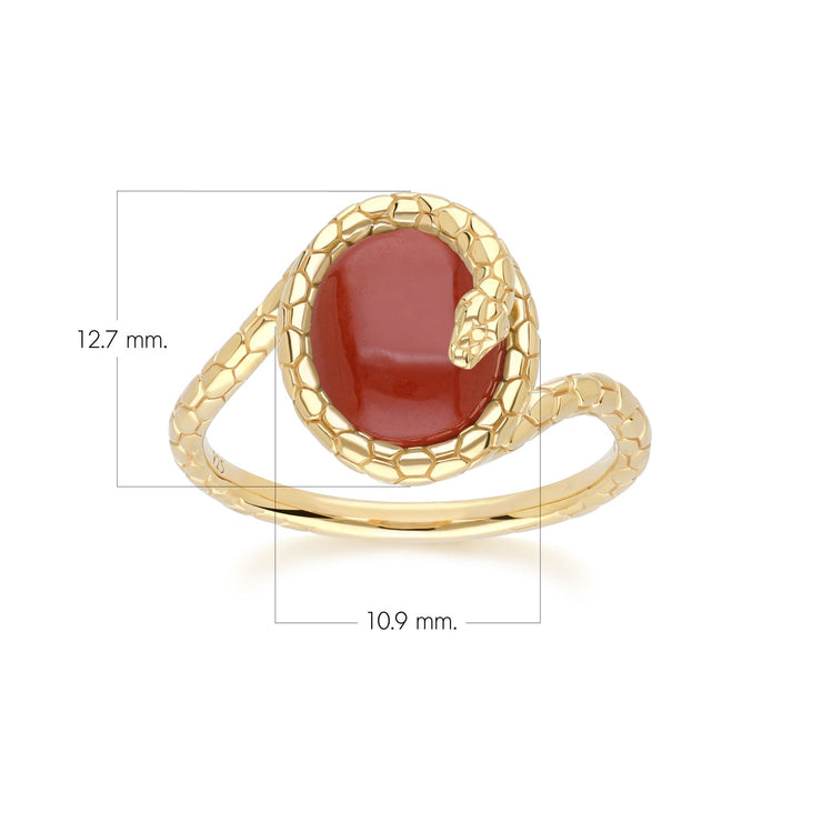 Bague ECFEW™ serpent enroulée en jaspe rouge en argent sterling doré à l'or fi