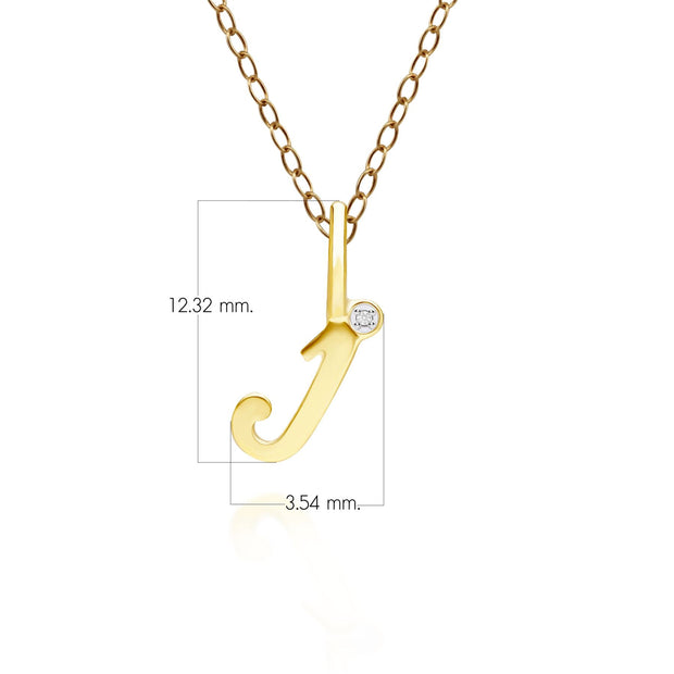 Pendentif Alphabet Lettre J en Or Jaune 9ct avec Diamant