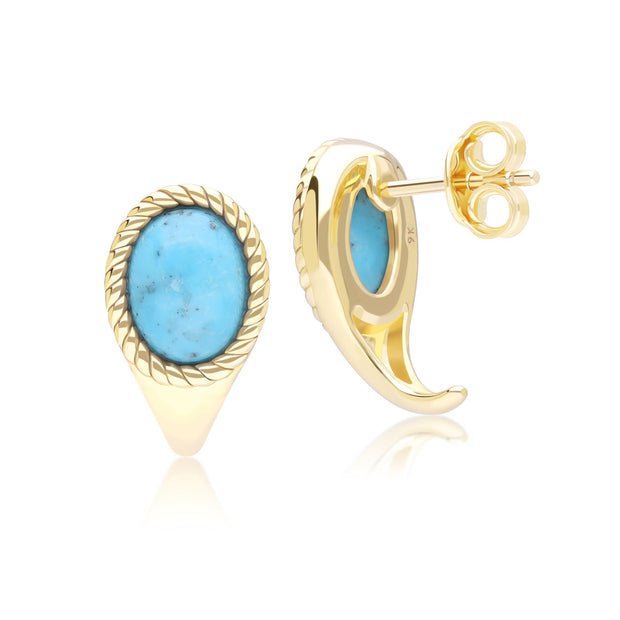 Boucles d'oreilles pendantes ovales Classique en or jaune 9 carats avec turquoise