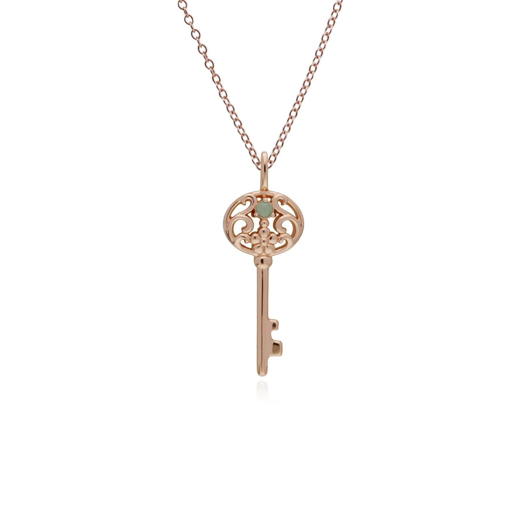 Pendentif Classique Cadenas Cœur Argent 925 Plaqué Or Rose et Charms Grande Clé Jade