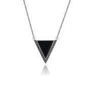 Collier Triangle Style Art Déco Argent 925 Onyx Noire et Marcassite