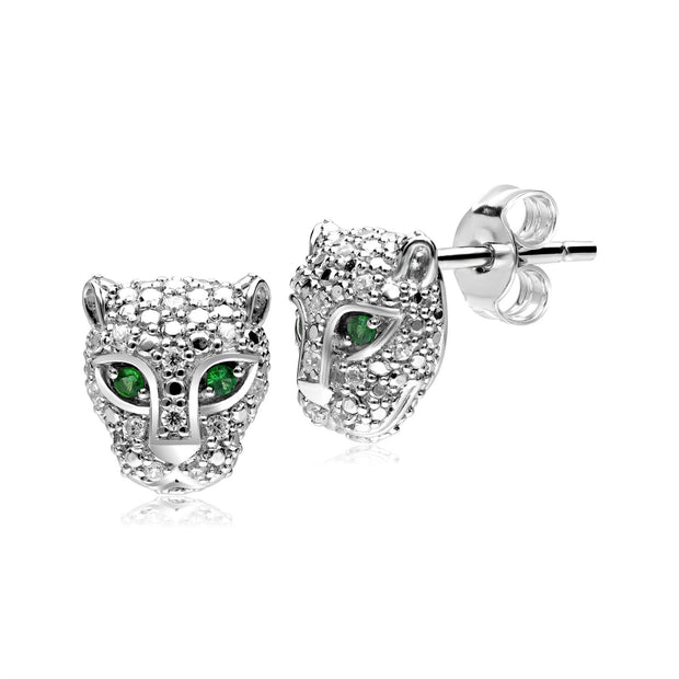 Gemondo Boucles d'Oreilles Clou Guépard ECFEW™ 'The Unifier' Or Blanc 375 Tsavorite et Diamant