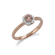 Gemondo Morganite Bague, 9 CT or Rose 0.18ct Morganite & Diamant Bague Fleur