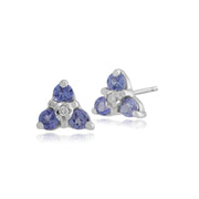 Boucles d'Oreilles Clou Floral Or Blanc 375 Tanzanite et Diamant