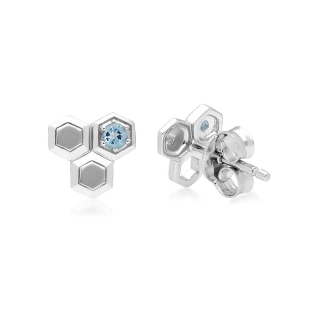 Boucles d'Oreilles Style Honeycomb Argent 925 Topaze Bleu 2